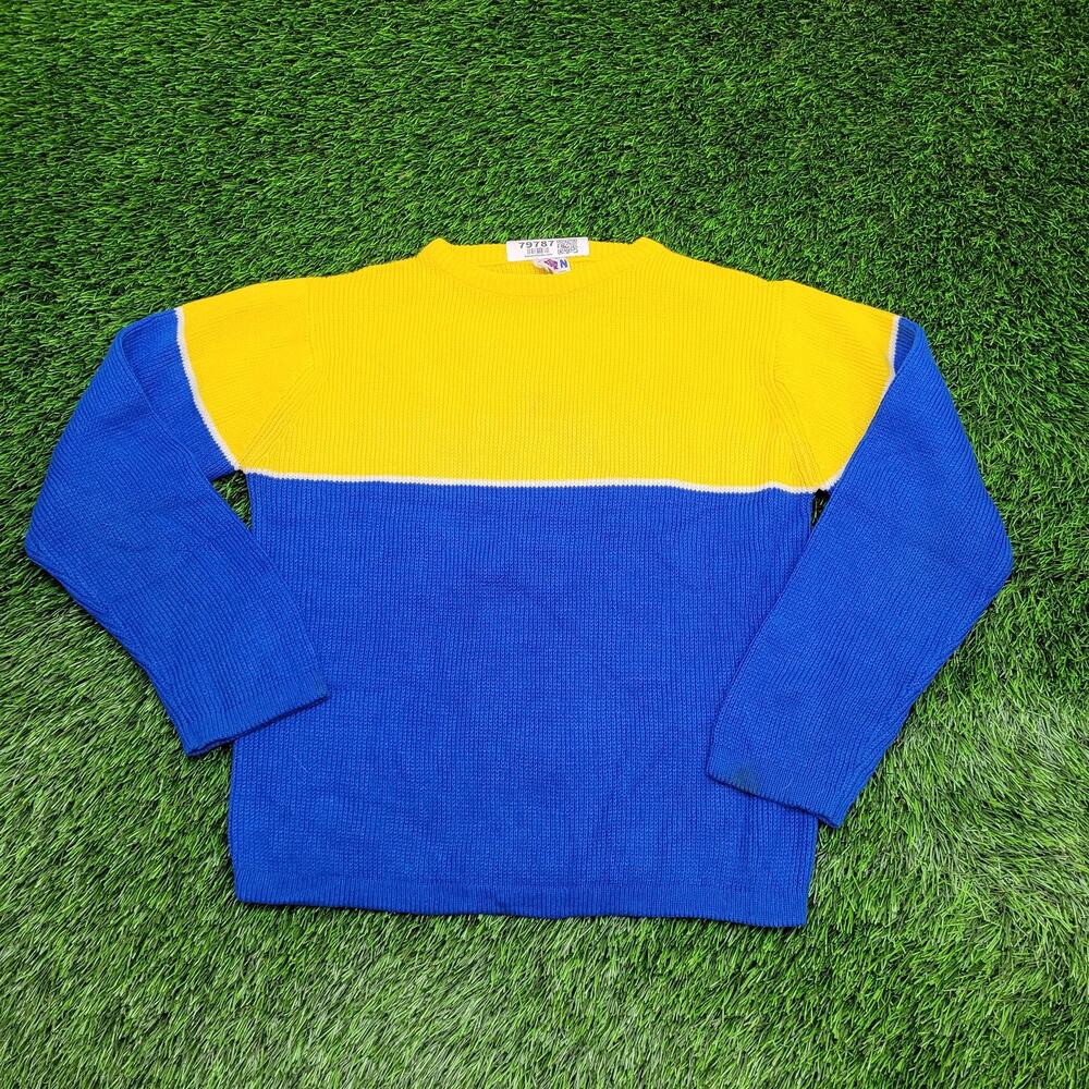 Vintage 90s MOD Colorblock Sweater Womens S/M 19x22 Blue USA